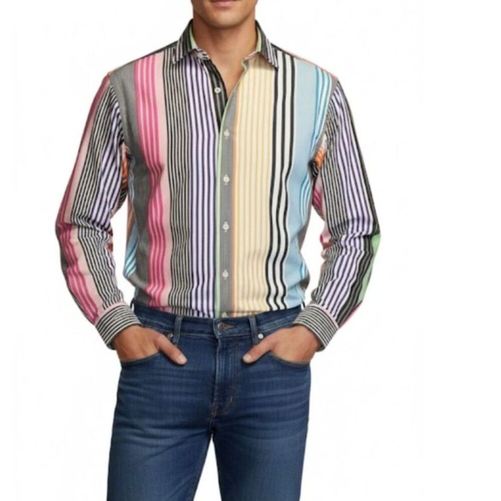 Polo Ralph Lauren Colorful Stripe Long Sleeve Button Up Shirt Size 16.5/L-Tall